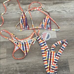 Red and Orange Triangle Bikini Set with String Ties